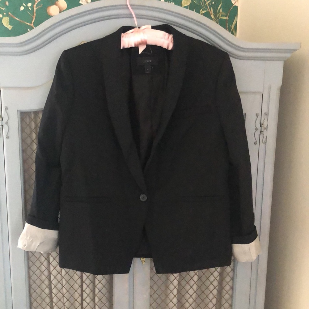 J Crew Black blazer with pinstripe cuffs